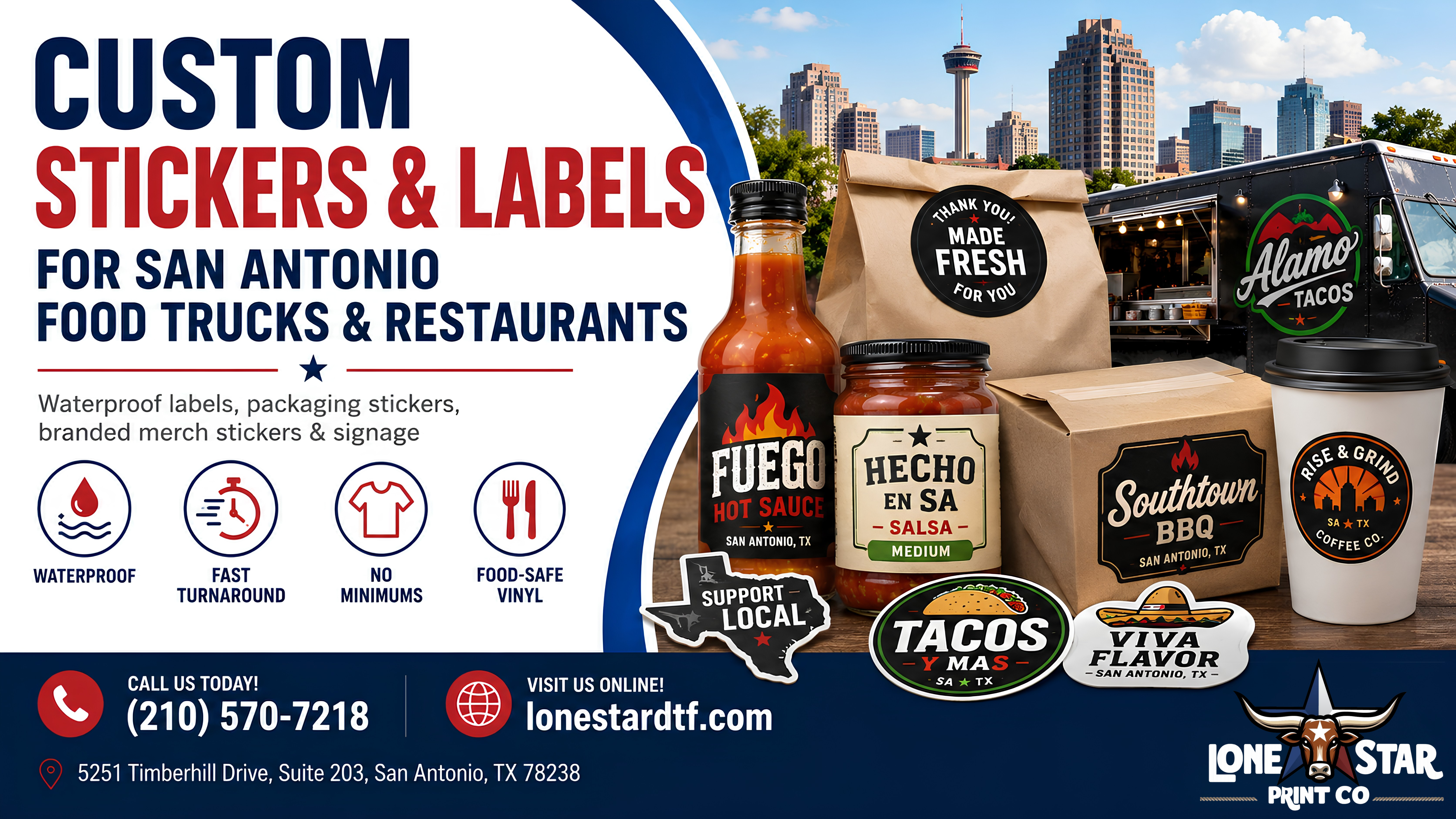 How San Antonio Food Trucks & Restaurants Use Custom Stickers and Labels to Build Their Brand