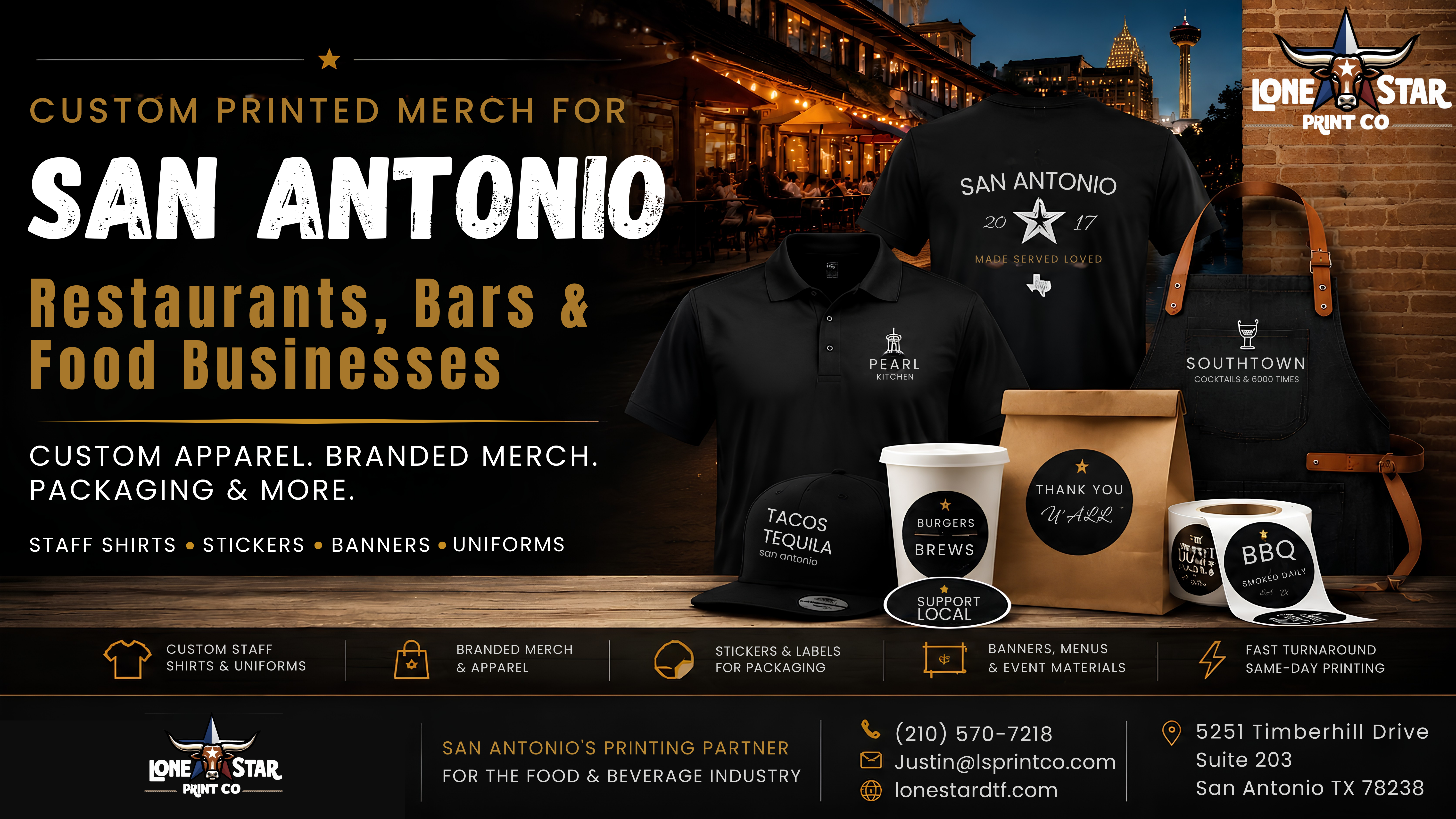 Custom Printed Merch for San Antonio Restaurants, Bars & Food Businesses