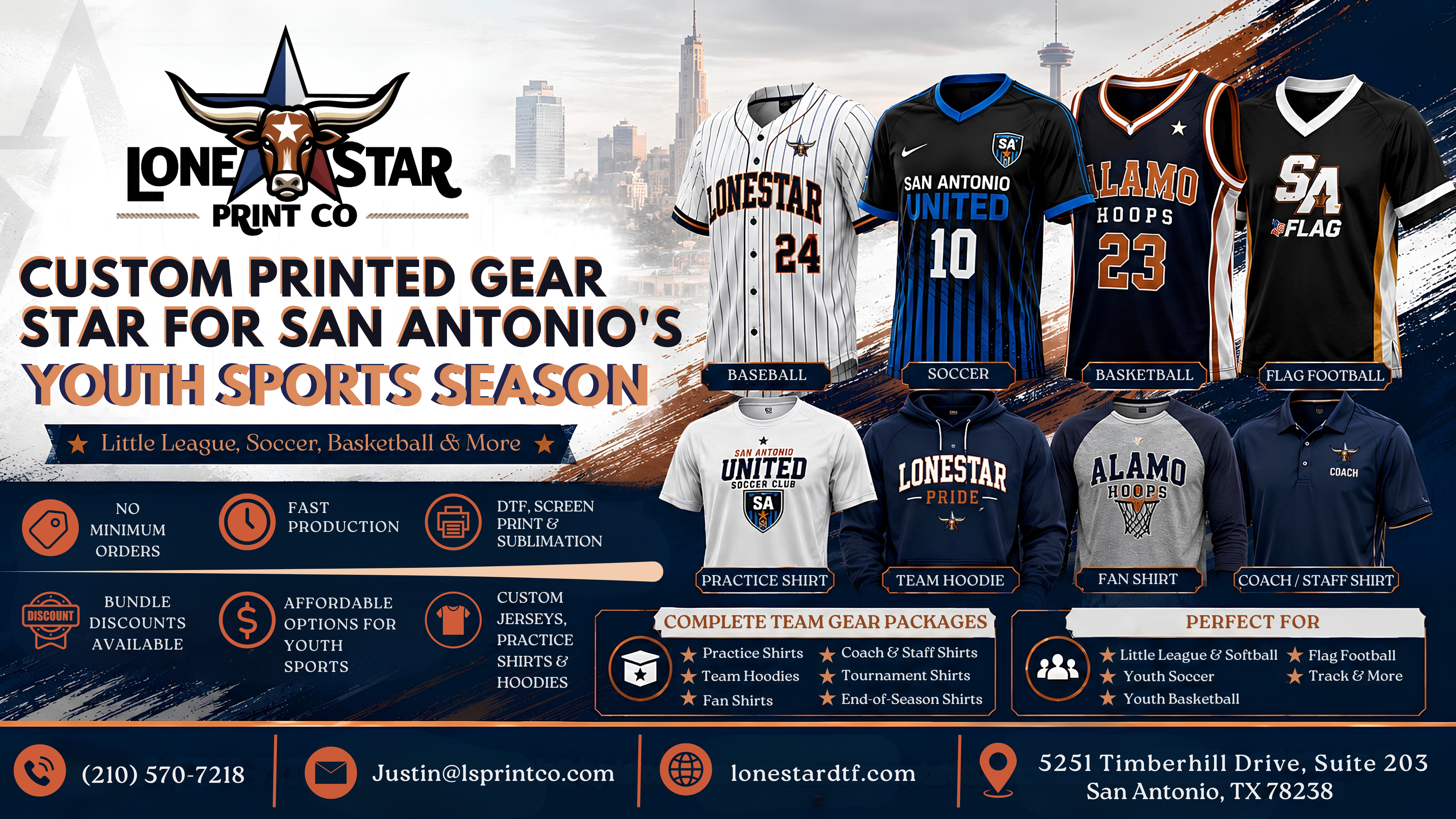 Custom Printed Gear for San Antonio's Youth Sports Season: Little League, Soccer, Basketball & More