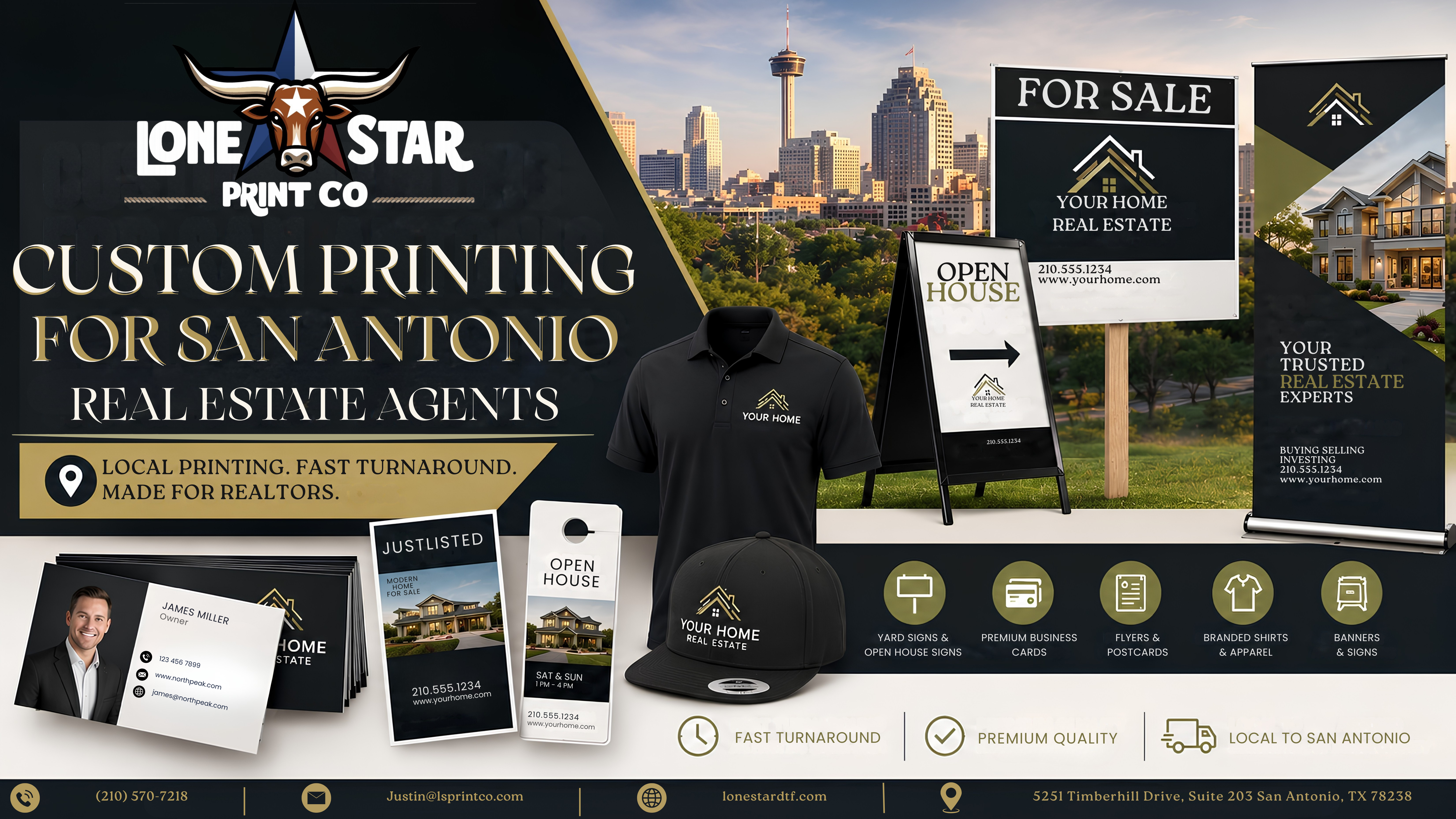 Custom Printing for San Antonio Real Estate Agents — Signs, Cards, Branded Shirts & More