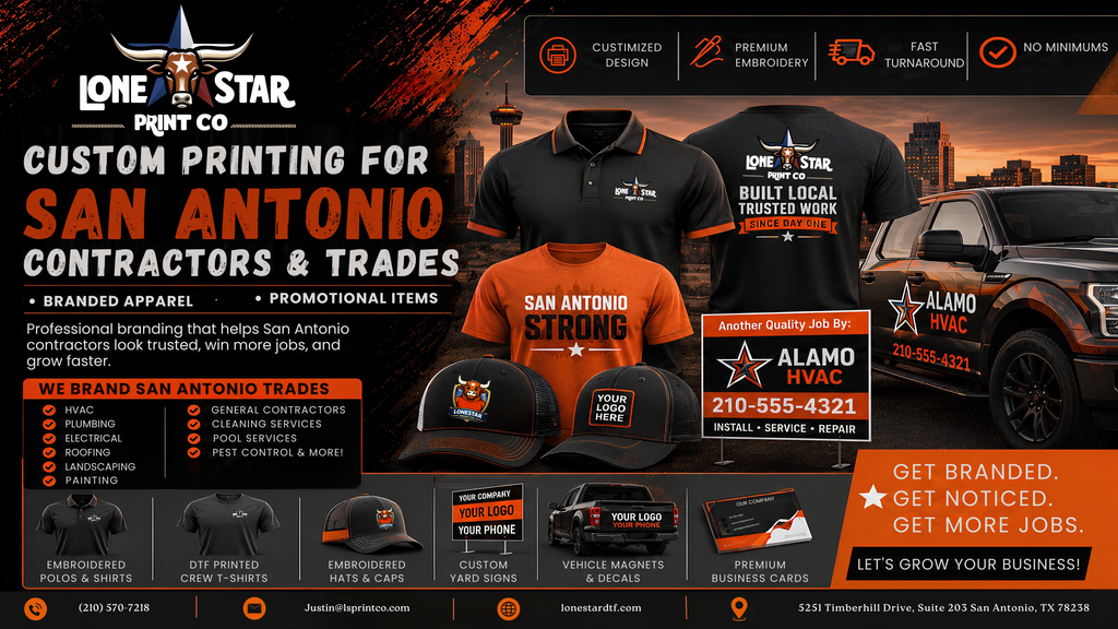 Custom Printing for San Antonio Contractors, Landscapers & Trades — Branded Workwear & Signage