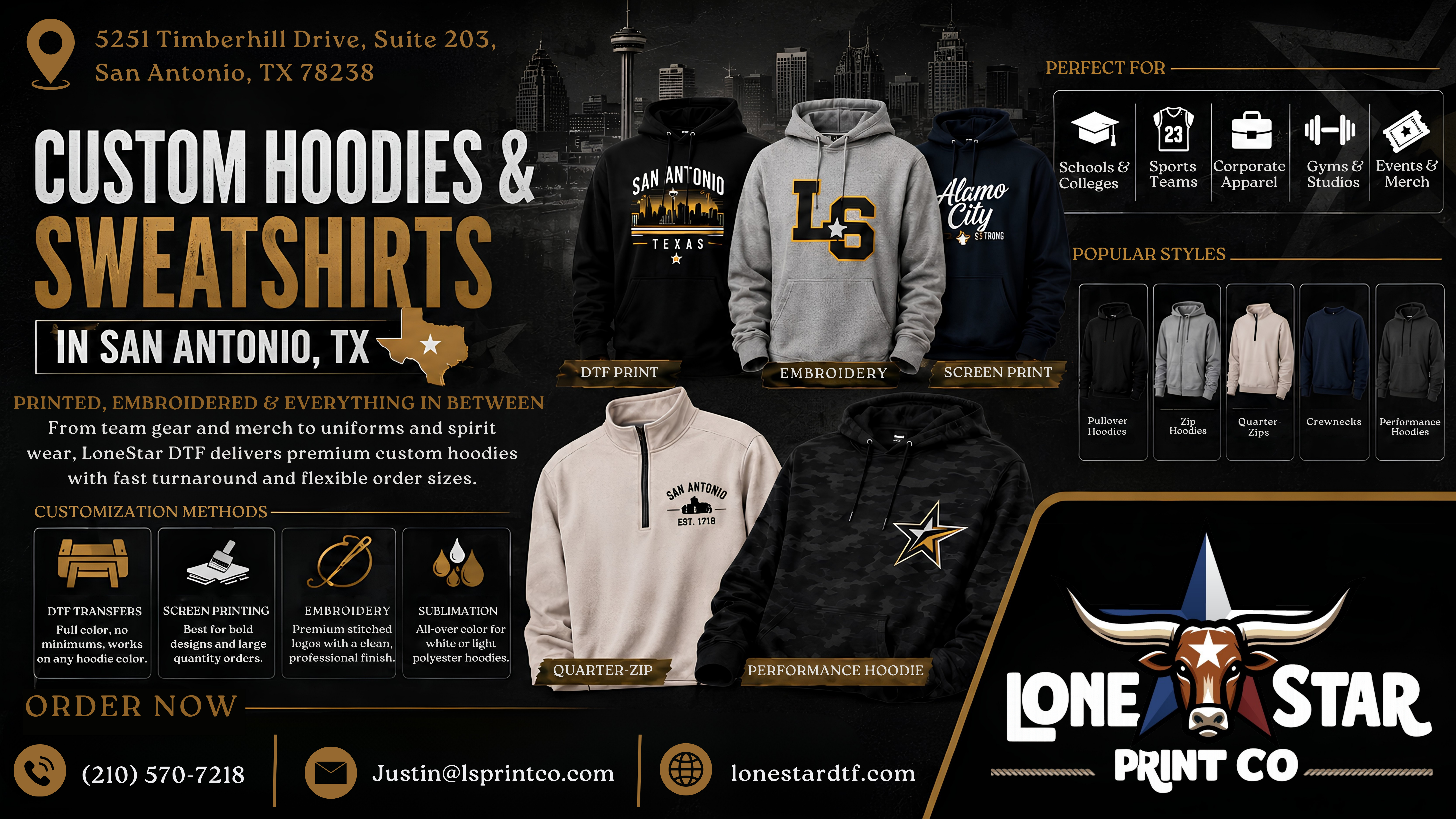 Custom Hoodies & Sweatshirts in San Antonio, TX - Printed, Embroidered & Everything In Between
