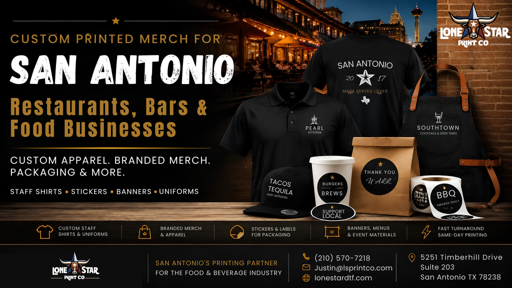 Custom Printed Merch for San Antonio Restaurants, Bars & Food Businesses