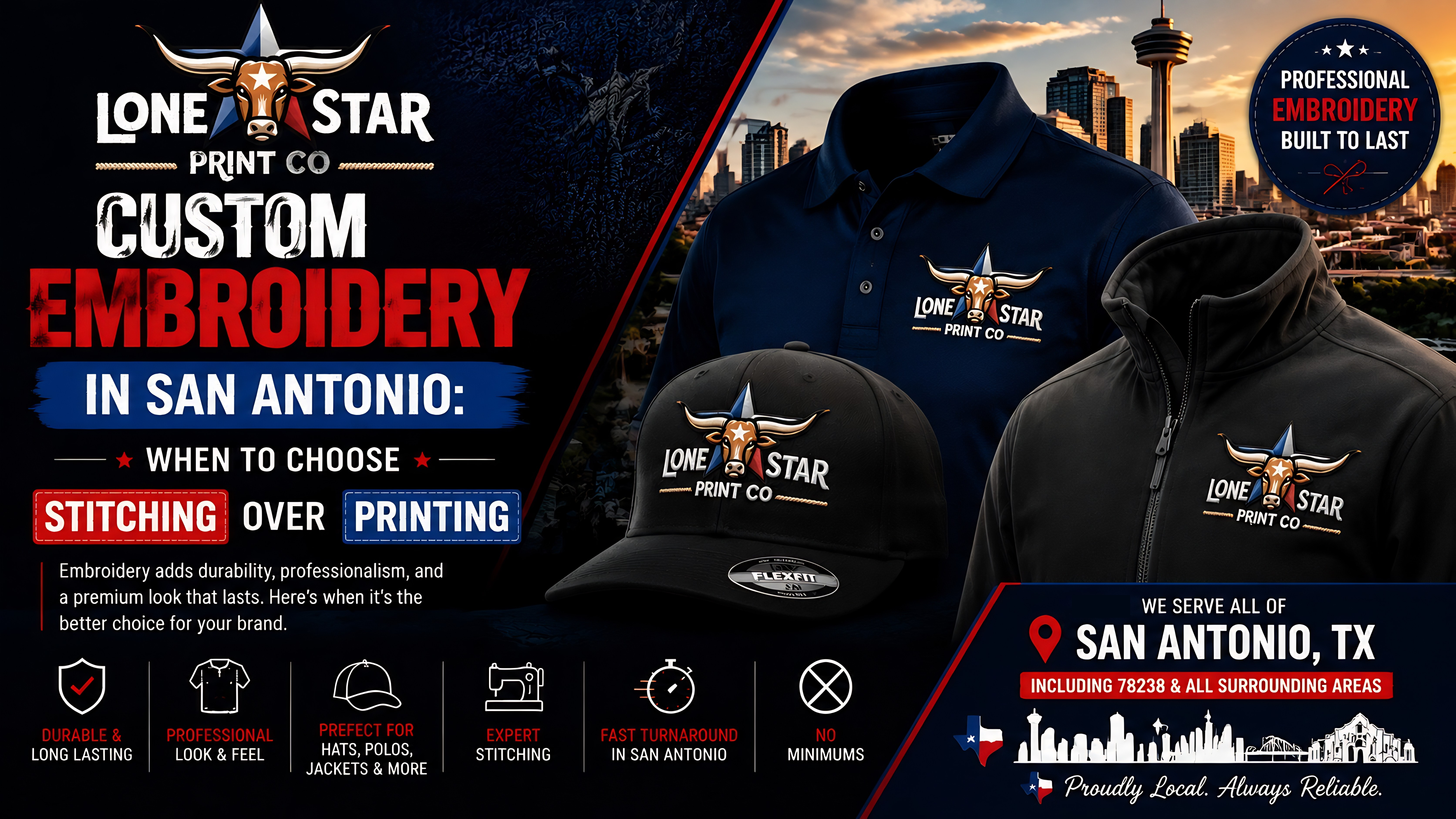 Custom Embroidery in San Antonio: When to Choose Stitching Over Printing