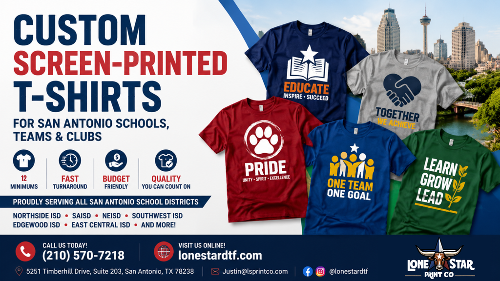Custom Screen-Printed T-Shirts for San Antonio Schools, Teams & Clubs