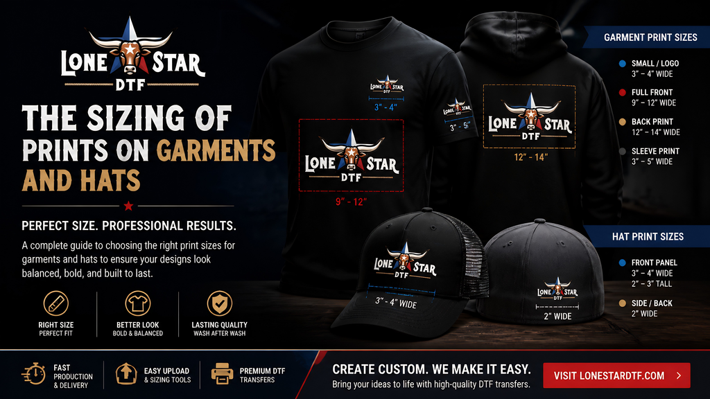 The Sizing of Prints on Garments and Hats | LoneStar DTF